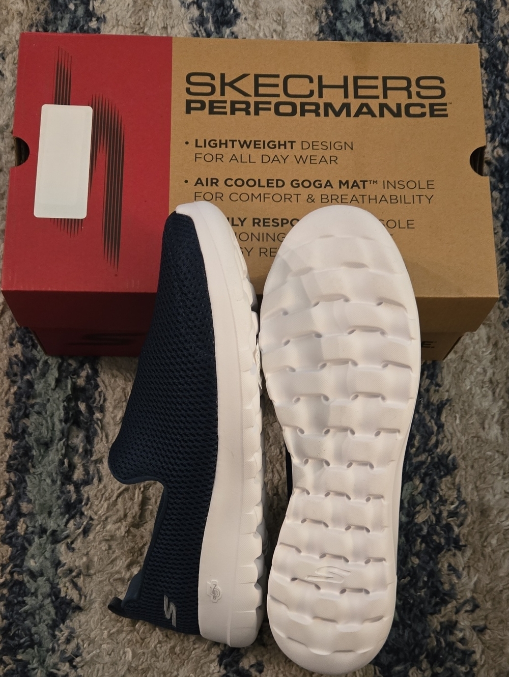 Skechers Navy Perforated Slip-On Loafers with White Sole - Picture 4 of 7